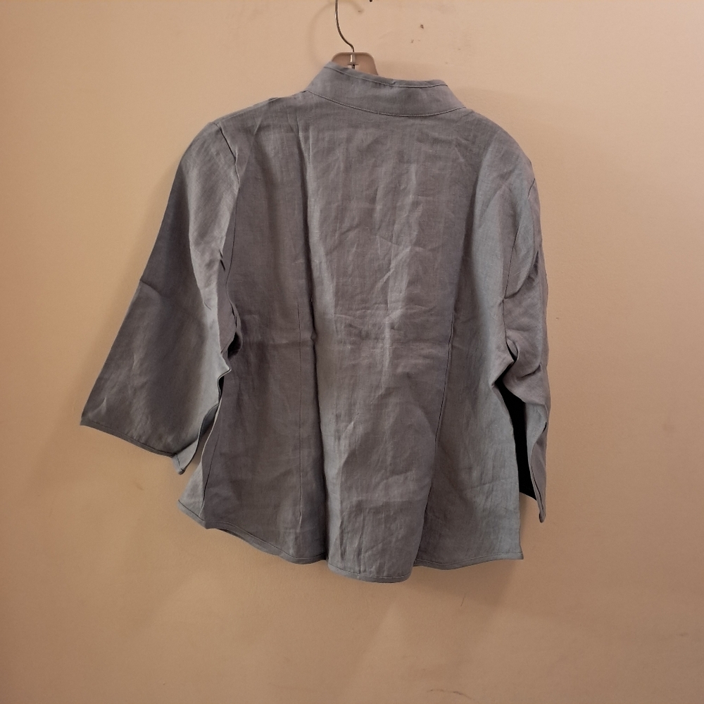 Lintico Top Women's Large L Blue Chambray Linen Fitted Office Career Coastal - Picture 10 of 13